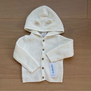 Carter’s Little Planet bear knit jacket with hood and buttons- white